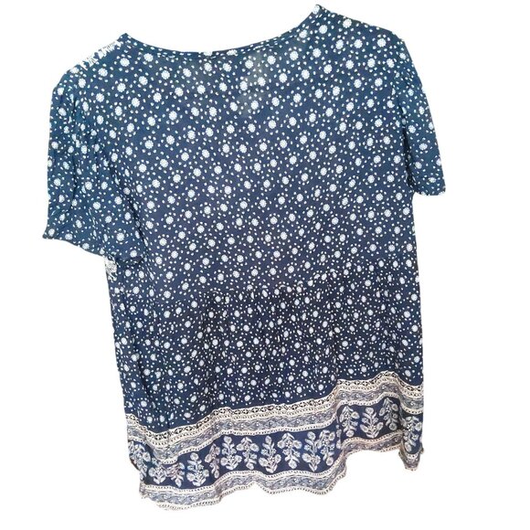 Knox Rose Womens XL Blouse Blue & White Floral Print Rayon Short Sleeve - Picture 4 of 12